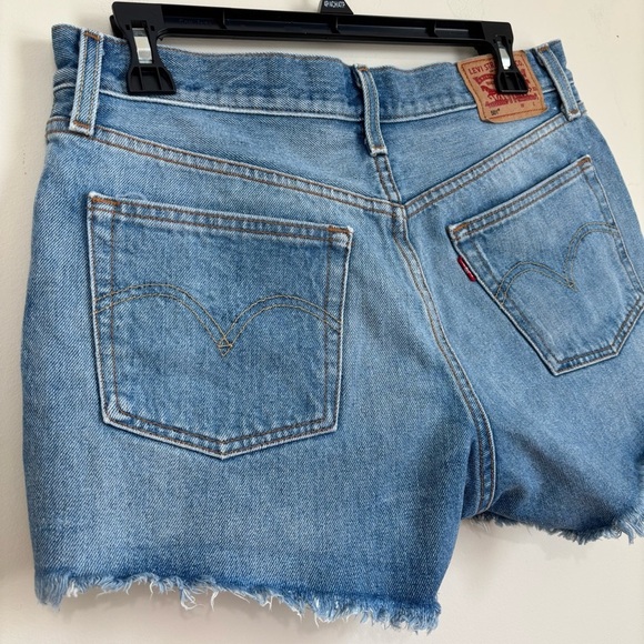 levi's 501 western cowboy high rise button fly raw hem denim blue jean shorts 28 - Picture 8 of 16